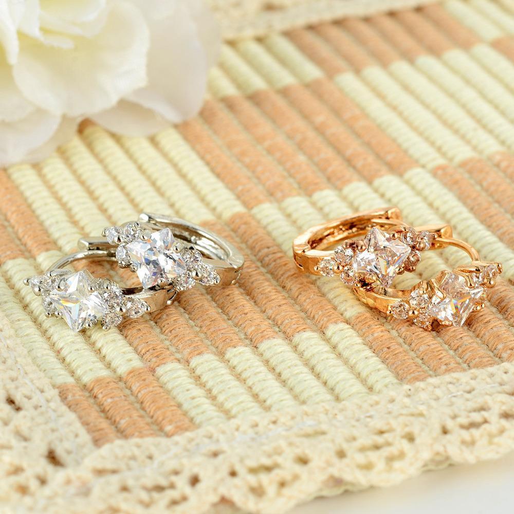 European And American Personalized Square Zircon Earrings - DropOnline.co