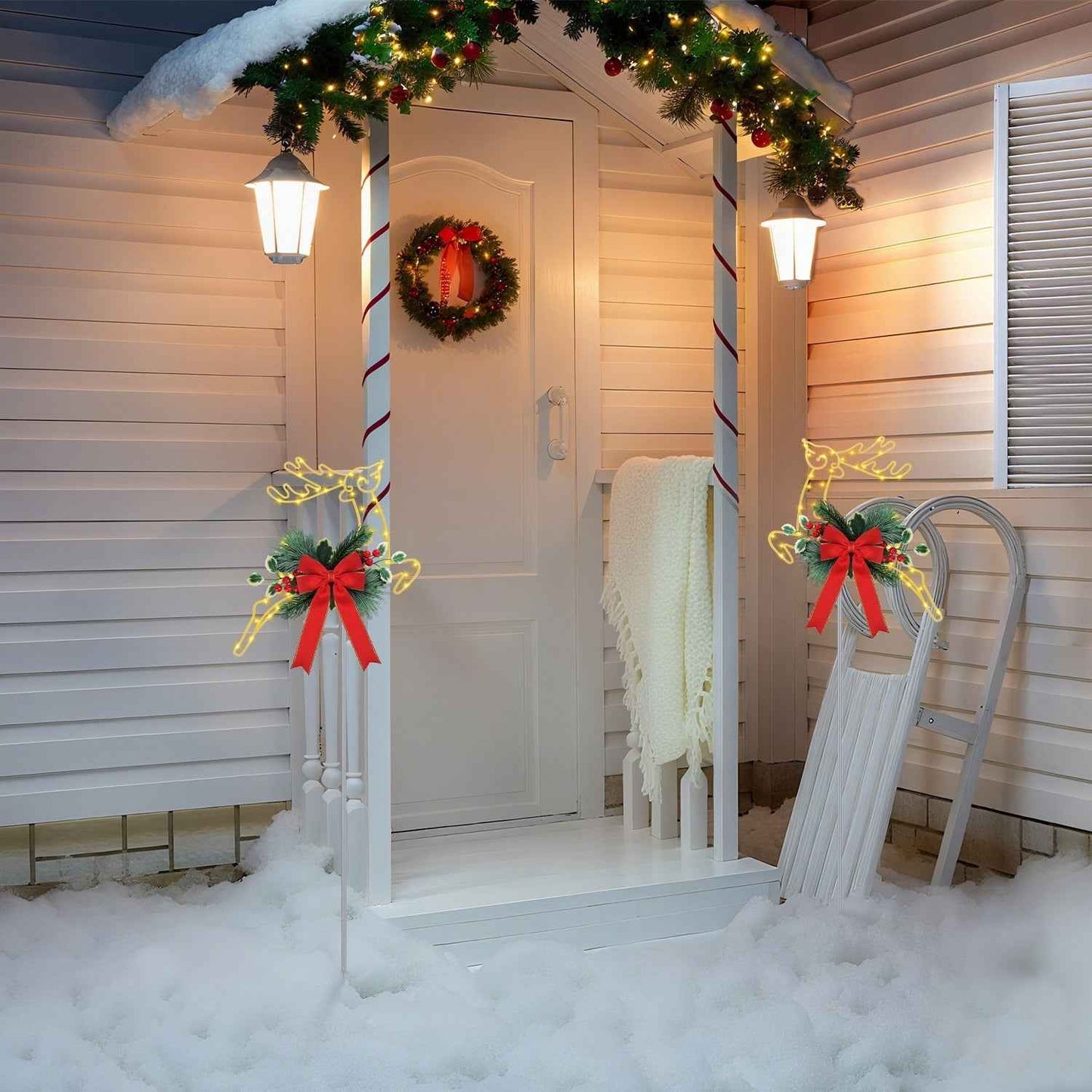 2Pcs Christmas Lighted Reindeer LED Pathway Stake Lights - Battery Powered Outdoor Decor