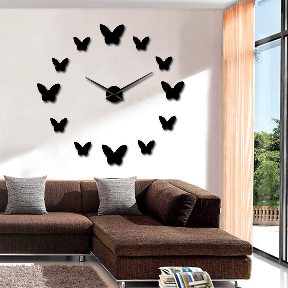 3D Mirror Wall Clock Butterfly Living Room Bedroom Home Decor Big Clock Time - DropOnline.co
