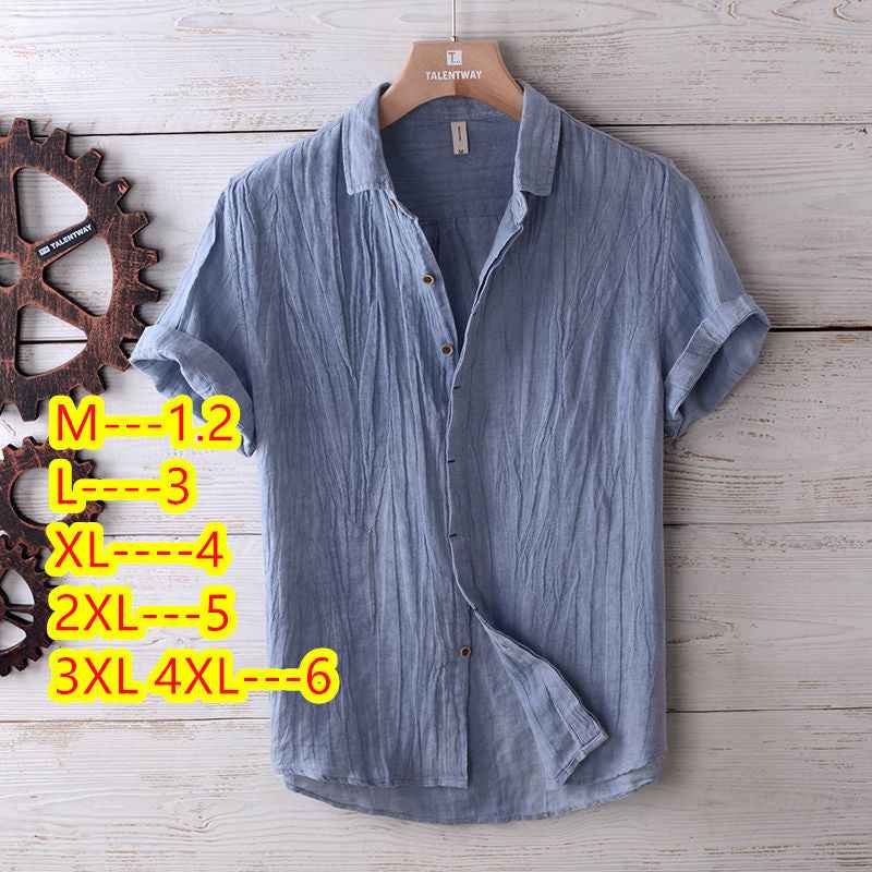 Men's Solid Color Retro Distressed Linen Shirt - Fashion Casual Button-Up