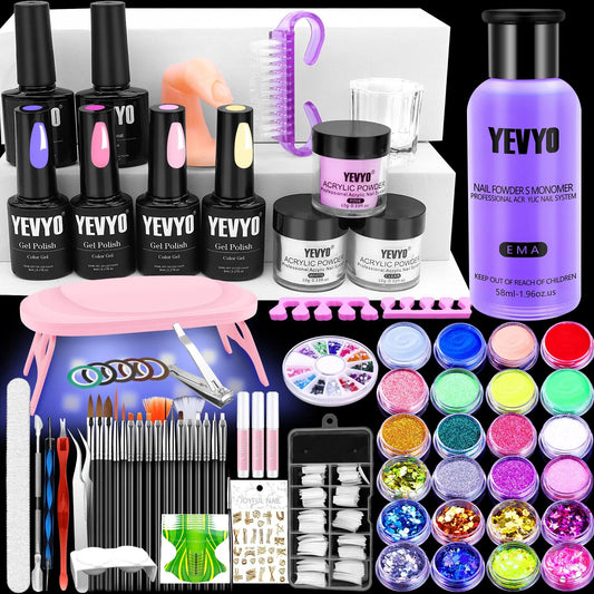 Acrylic Nail Kit With UV Light, 4 Colors Gel Polish Kit With 24 Glitter Colors Acrylic Powder Monomer Liquid - DropOnline.co