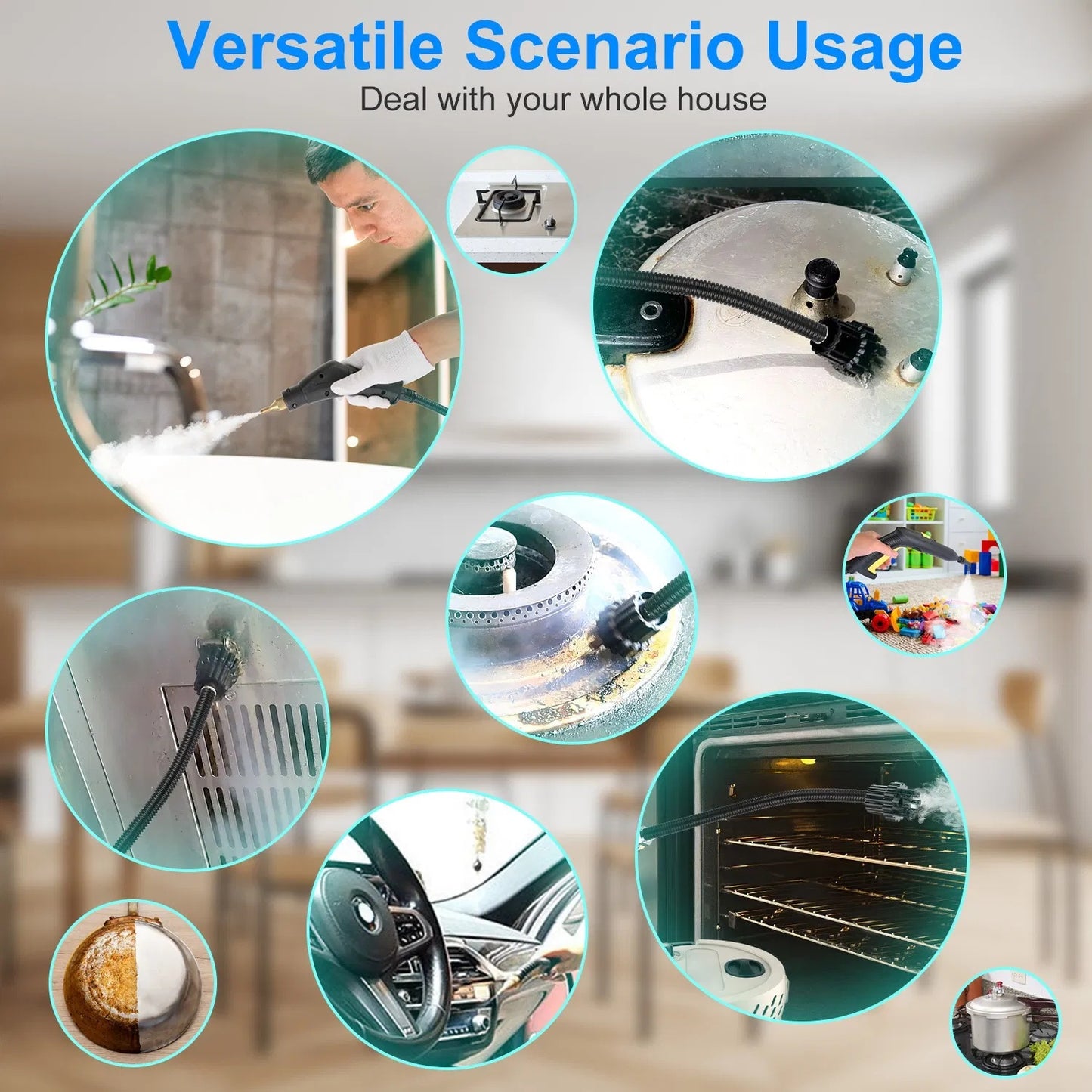 2500W Handheld High Temperature And Pressure Steamer Cleaner With 1400ML Tank 9 Accessories 6 Steam Levels For Dirt Grease Grout Tile Floor Couch Car - DropOnline.co