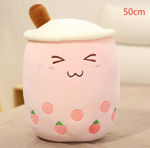 Boba Tea Plush Toy - Cute Strawberry Milk Tea Stuffed Animal Pillow Cushion for Kids - DropOnline.co
