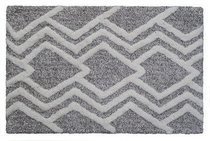 CHICOS HOME Bath Rug Geometric Pattern in Grey & Ivory