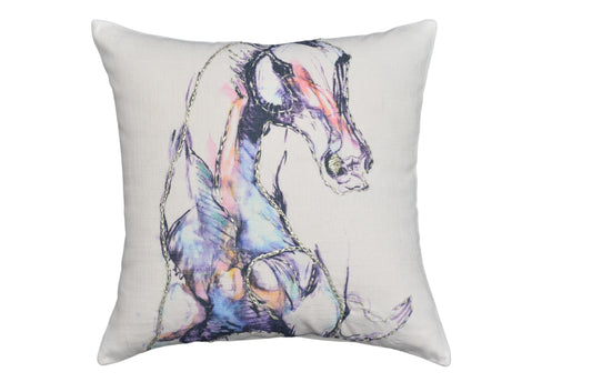 Coussin décoratif blanc 45 x 45 cm avec imprimé animalier et broderie