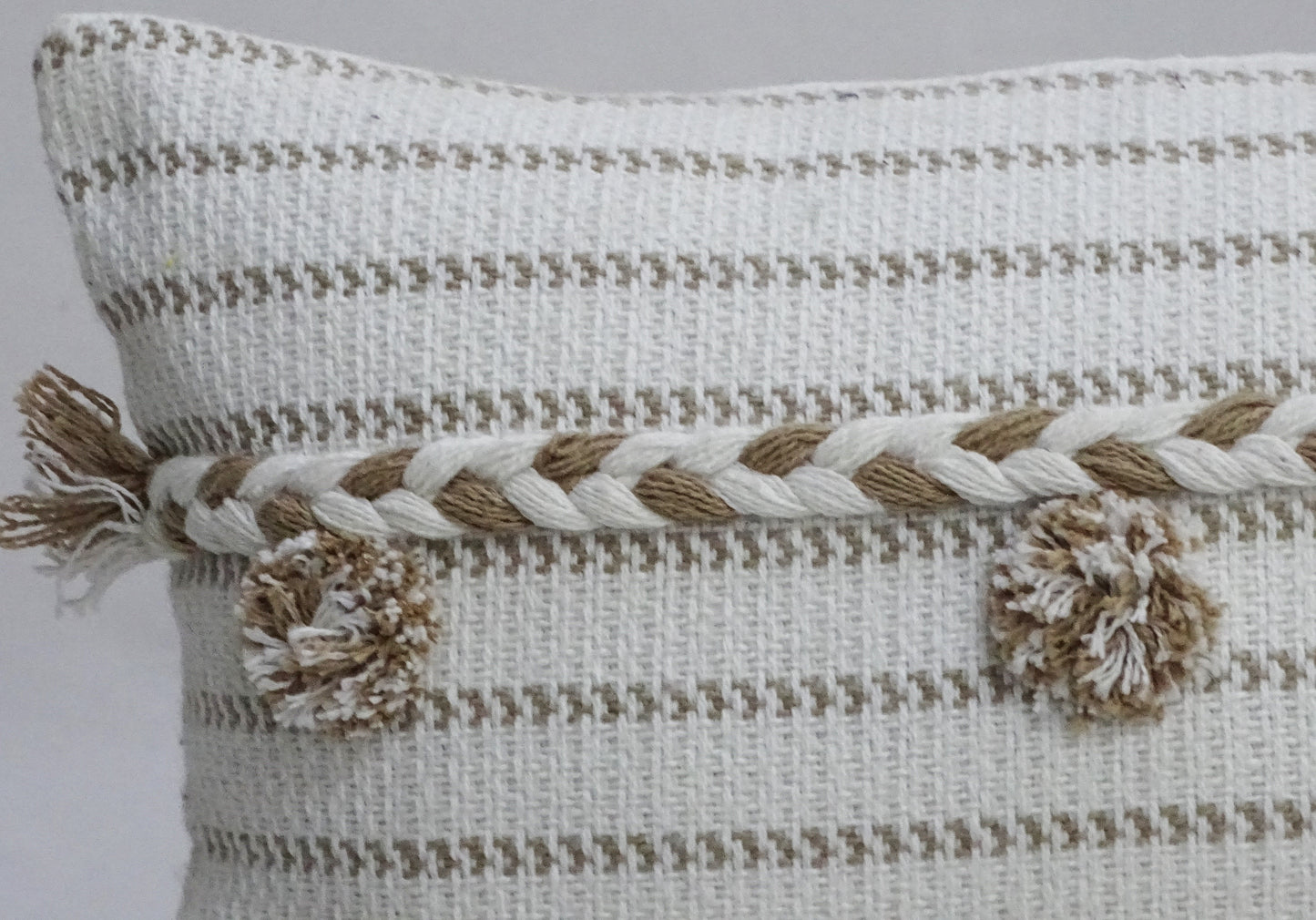 Handwoven 14" X 24" Throw Pillow with Poms