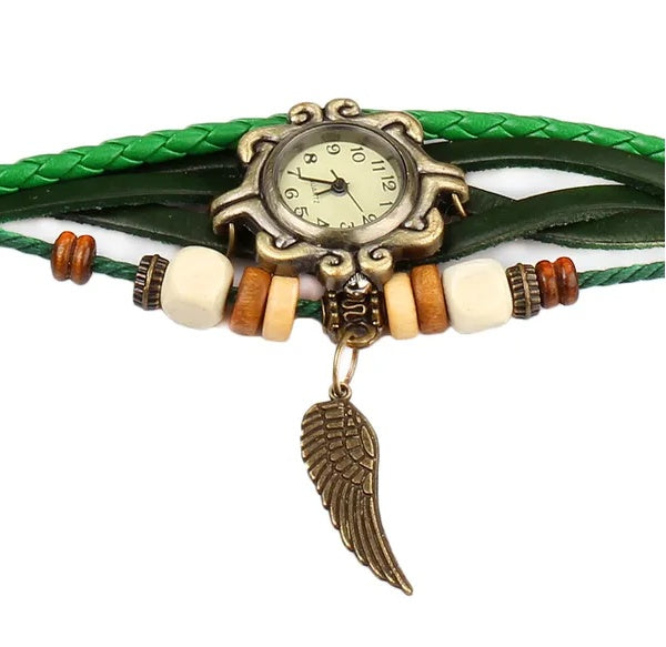 Beautiful Bohemian Style Retro Handmade Leather Angel Wing Women's Watches - DropOnline.co