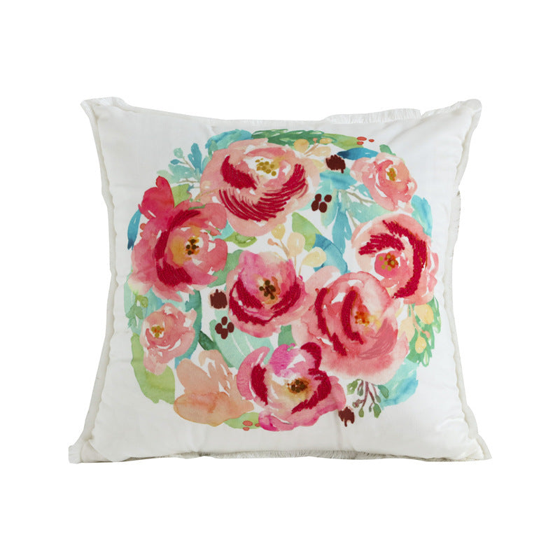 Velvet Embroidered Throw Pillow Printed Cushion Cover - DropOnline.co