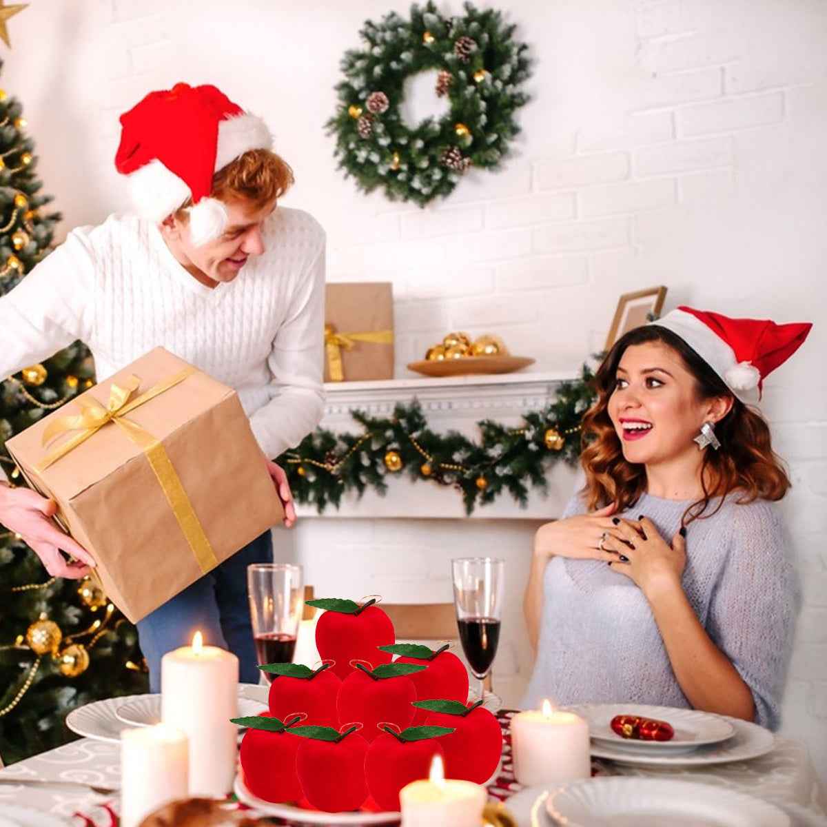 12 Packs Christmas Ornament Fake Red Apples - Xmas Tree Hanging Decorations - DropOnline.co