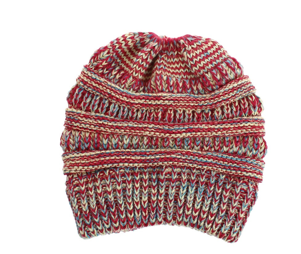 Women's Mixed Color Knitted Wool Hat - Ponytail Beanie - DropOnline.co