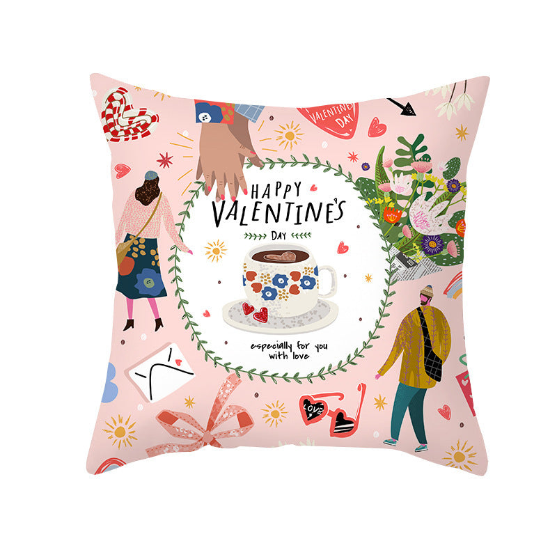 Valentine's Day Peach Skin Printed Cushion Cover - Romantic Living Room Bedroom Decoration - DropOnline.co
