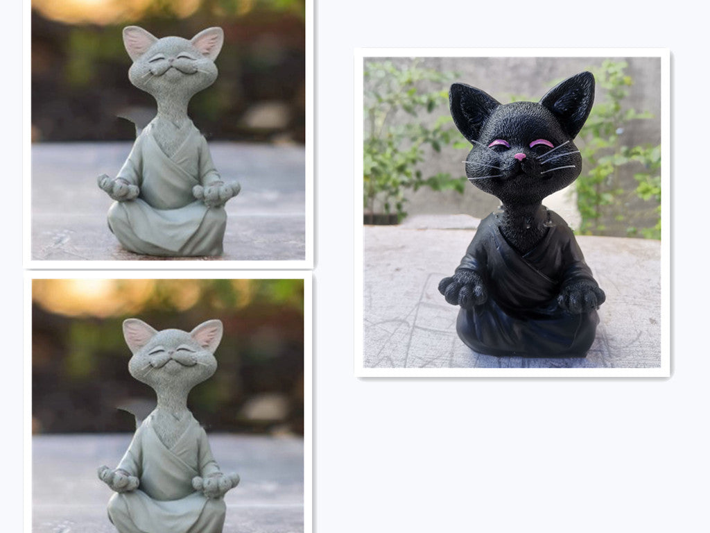 Whimsical Black Buddha Cat Figurine Meditation Yoga Collectible Happy Cat Decor Home Garden Decoration Garden Ornament - DropOnline.co