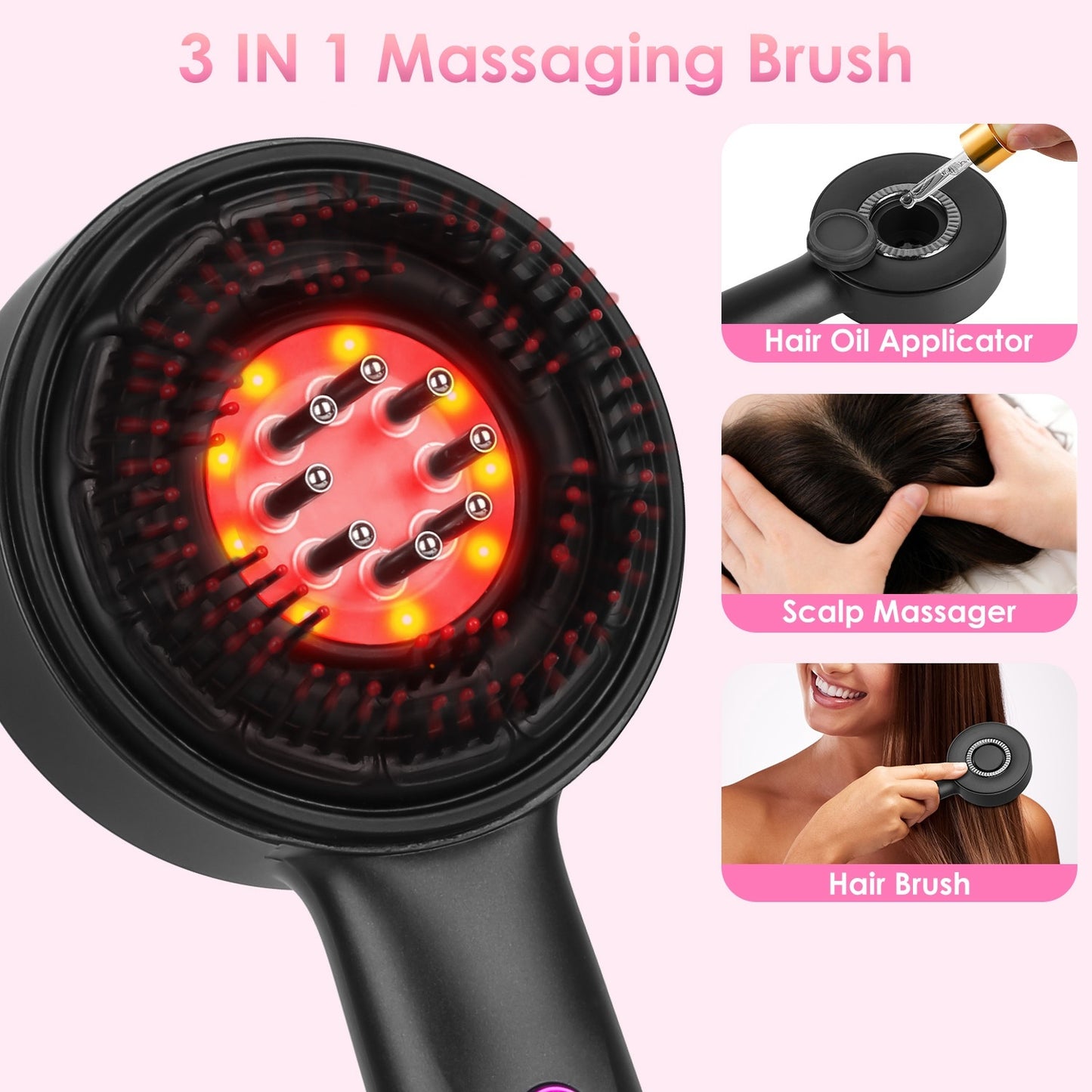 1Set 3 In 1 Red Light Scalp Massager Brush Cordless Hair Oil Applicator Massage Comb With 3 Modes Rechargeable IPX7 Waterproof - DropOnline.co
