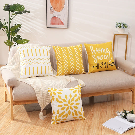 Ink-painting Plum Blossom Yellow Flower Sofa Cushion Cover Without Pillow Core - DropOnline.co