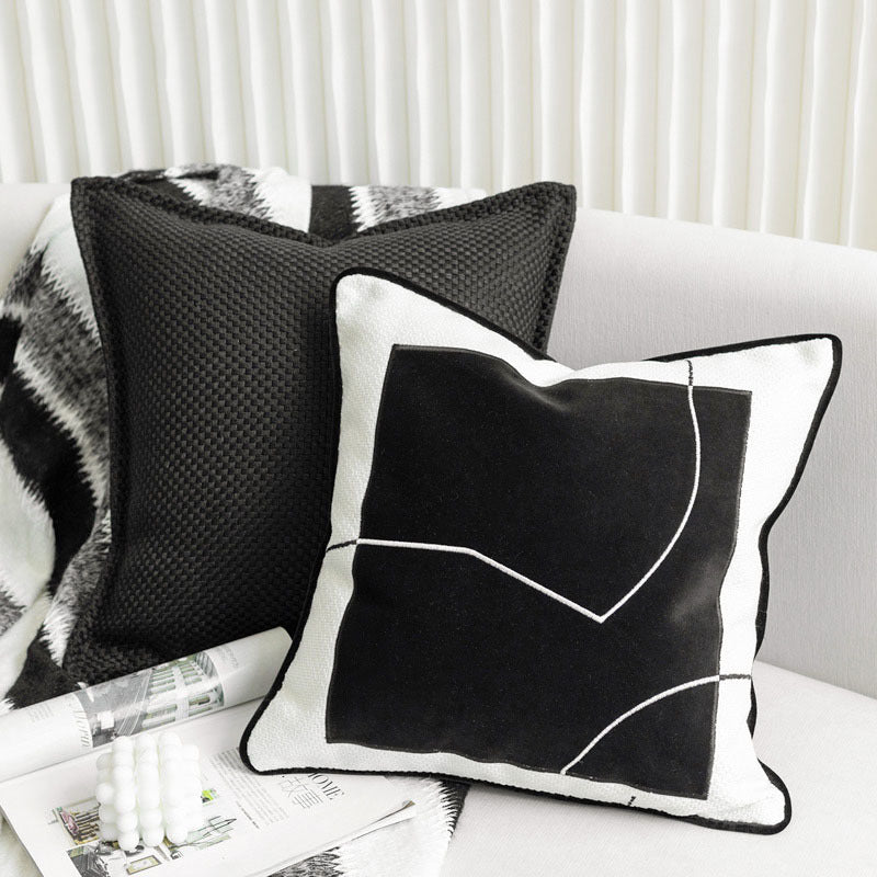 Black And White Pillow Sofa Cushion Cotton Hemp Woven Leather Simple Modern - DropOnline.co