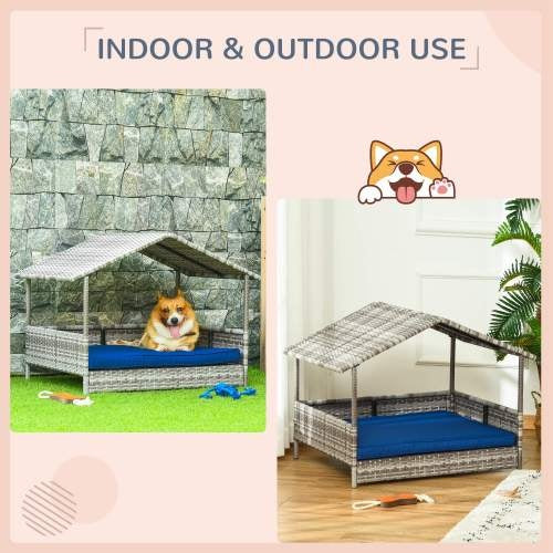 The Rattan Dog House Outdoors With A Canopy, The Rattan Dog Bed With A Waterproof Mat Is Suitable For Small And Medium Sized Dogs - DropOnline.co