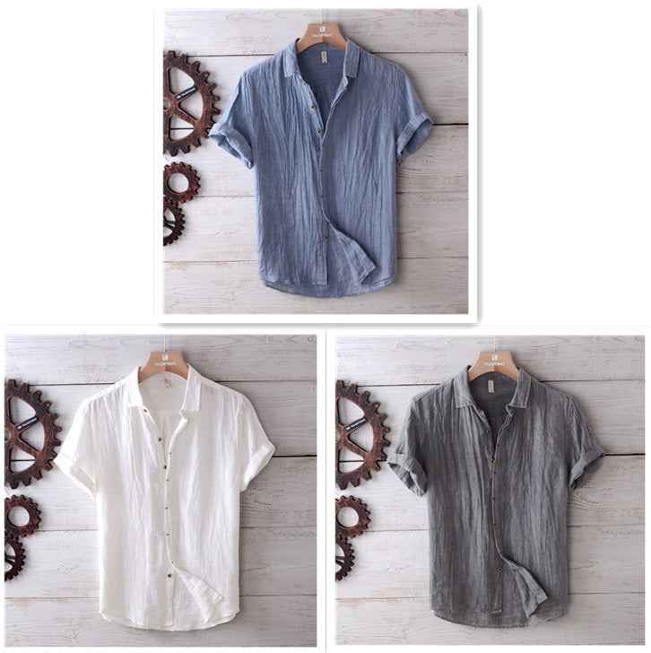 Men's Solid Color Retro Distressed Linen Shirt - Fashion Casual Button-Up