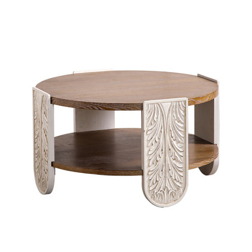 Carved Wooden Coffee Table, Retro End Table With Double-Layer Storage, Small Side Table For Living Room, Palace Style Bedside Table For Small Spaces - DropOnline.co