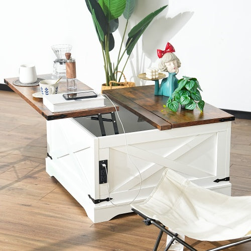 Coffee Table, Multi-functional Lifting Dining Table Coffee Table, Living Room Home Table, Modern Coffee Table 90CM, Vintage White - DropOnline.co