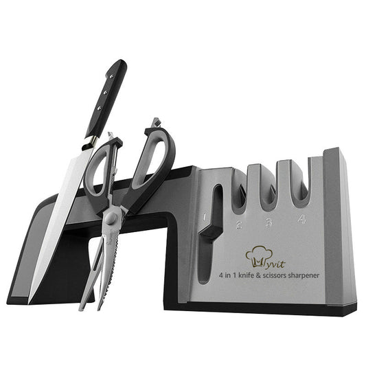 A Four-in-one Family Uses A Sharpener To Sharpen A Kitchen Knife - DropOnline.co