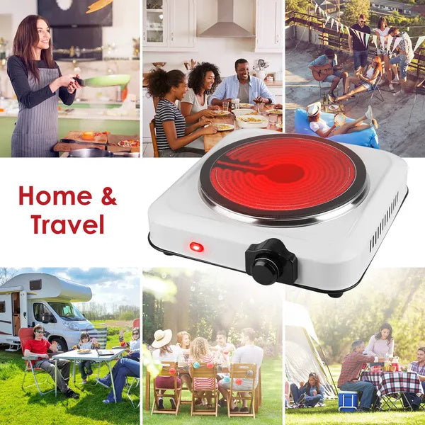 1200W Electric Infrared Single Burner Portable Heating Hot Plate Stove Countertop RV Hotplate With 7.5' Glass Cooktop Stepless Temperature Adjustments For Home RV Camp - DropOnline.co