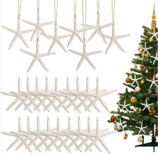 20 PCS Christmas Starfish Hanging Ornaments - 3-4'' Natural Starfish with Rope - DropOnline.co