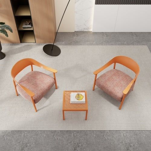Modern 2 Piece Accent Chair Set With Coffee Table  Apricot Brown PP  Steel Frame Sofa Set, Soft Cushioned Seating For Living Room, Lounge, Balcony - DropOnline.co
