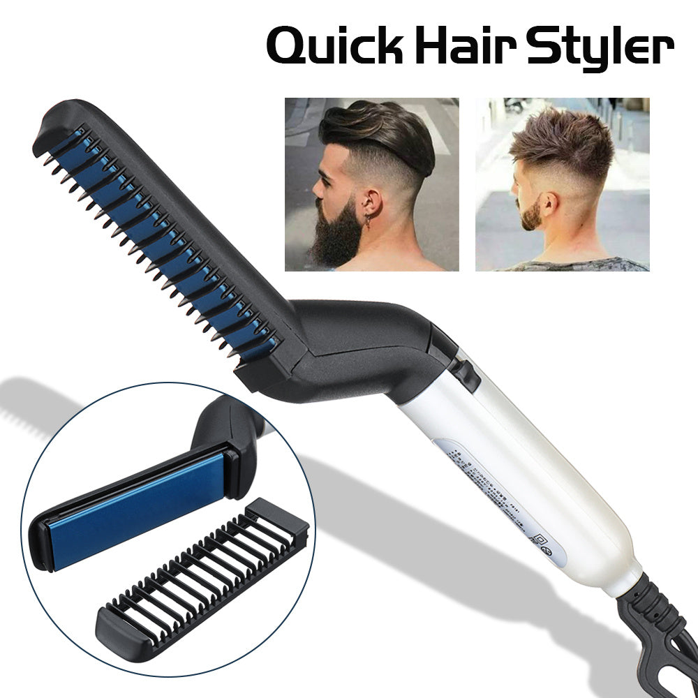 Electric Hair Straightener Brush,Men Quick Beard Straightener Styler Comb,Hair Straightening,Curly Hair Straightening Comb,Side Hair Detangling,Multifunctional Hair Curling Curler - DropOnline.co