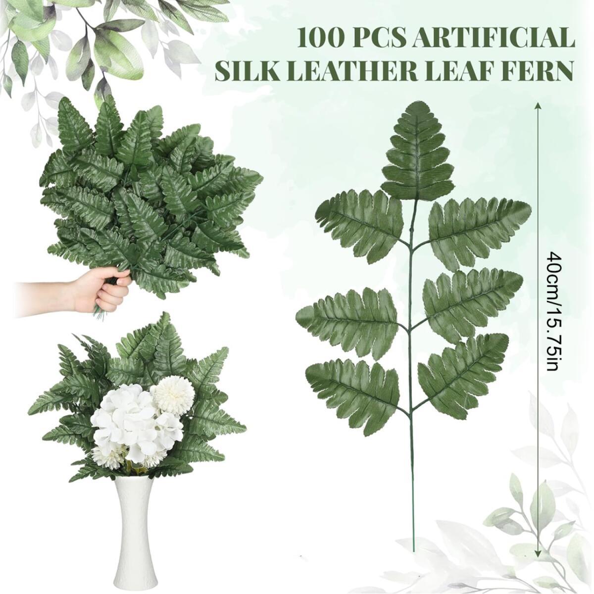 Artificial Fern Leaves Stem Green Cemetery Leaf Picks Wedding Flower Arrangements - DropOnline.co