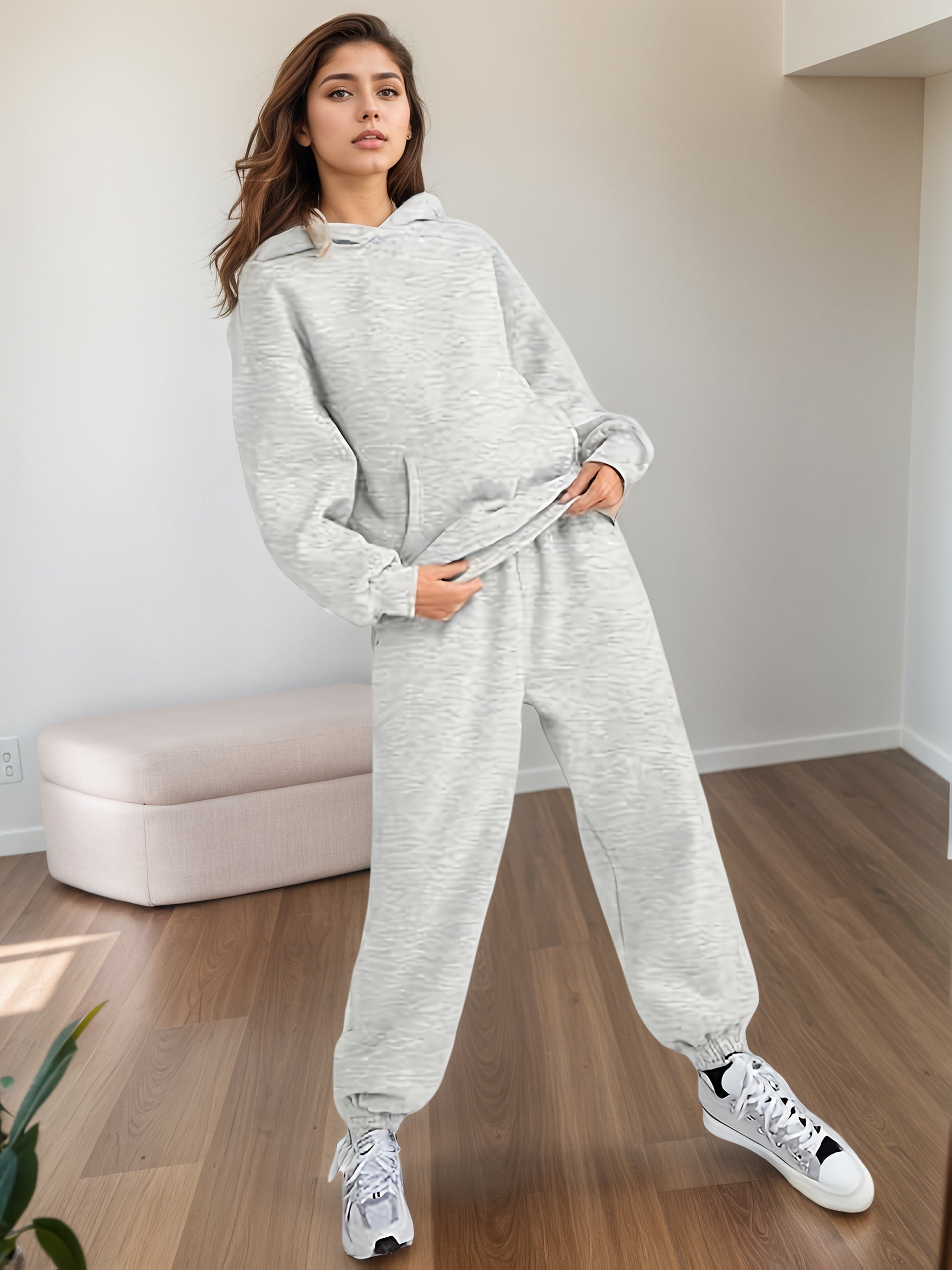 2025 Large Size New 2 Piece Outfits Lounge Hoodie Sweatsuit Sets Oversized Sweatshirt Baggy Fall Fashion Sweatpants With Pockets - DropOnline.co