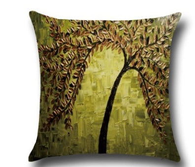 Three-dimensional Oil Painting Trees Flowers Cotton Cushion Cushion Pillowcase Car Waist Cushion Cover - DropOnline.co