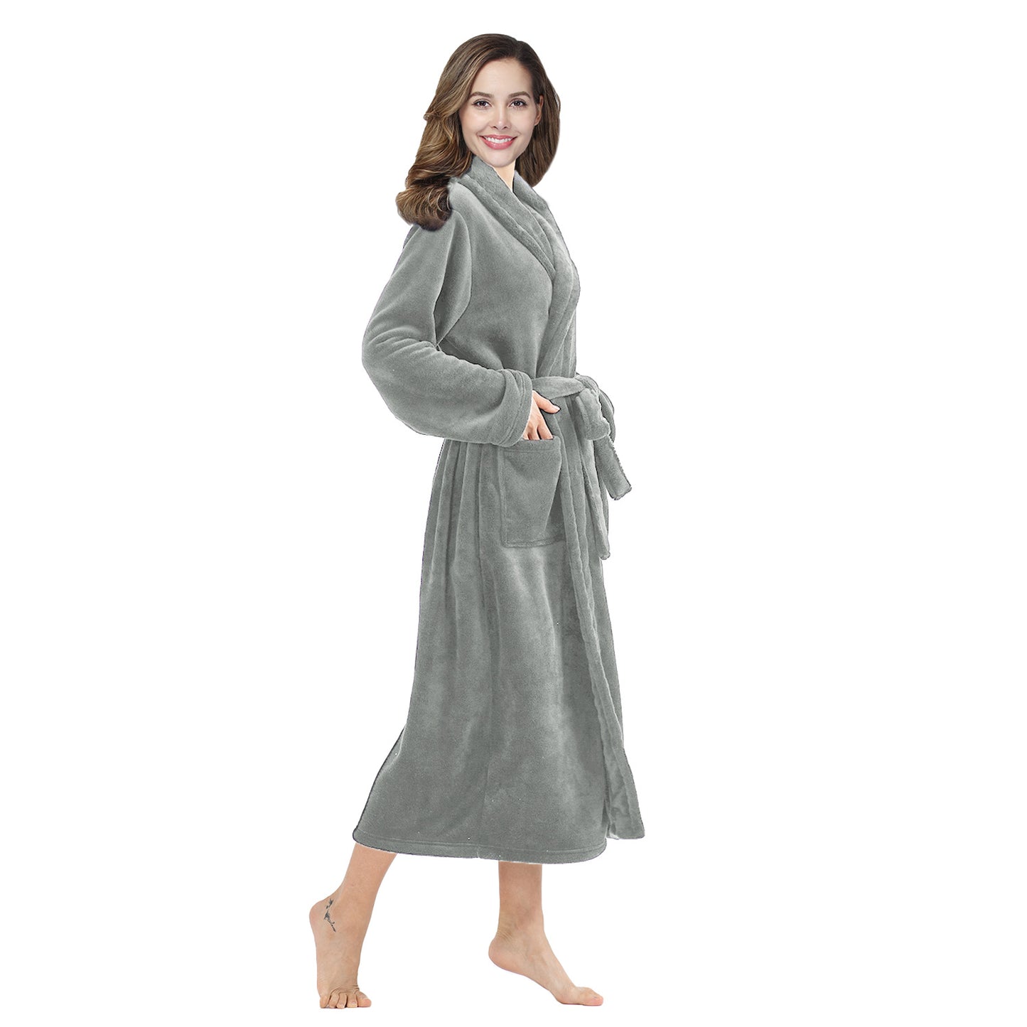 RONGTAI Womens Bathrobe Ladies Fleece Plush Warm Long Robes Fleece Nightgown Sleepwear - DropOnline.co