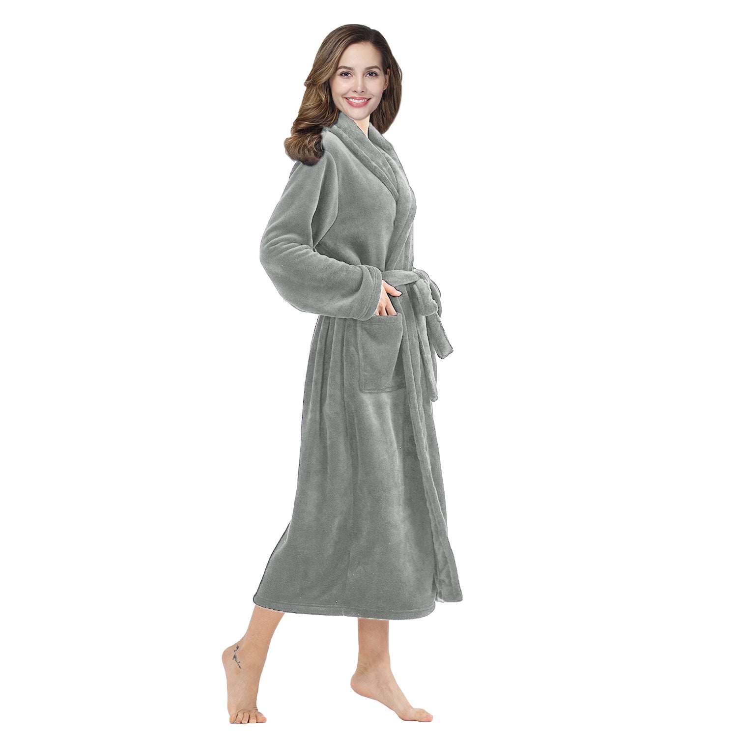 RONGTAI Womens Bathrobe Ladies Fleece Plush Warm Long Robes Fleece Nightgown Sleepwear - DropOnline.co