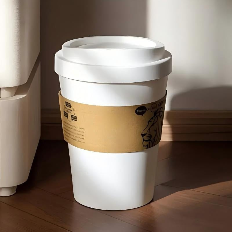2025 New Elegant Lion Theme Coffee Cup Trash Can Deodorizing Push-On Lid Black And White Odor Resistance High Aesthetic Large Capacity - DropOnline.co