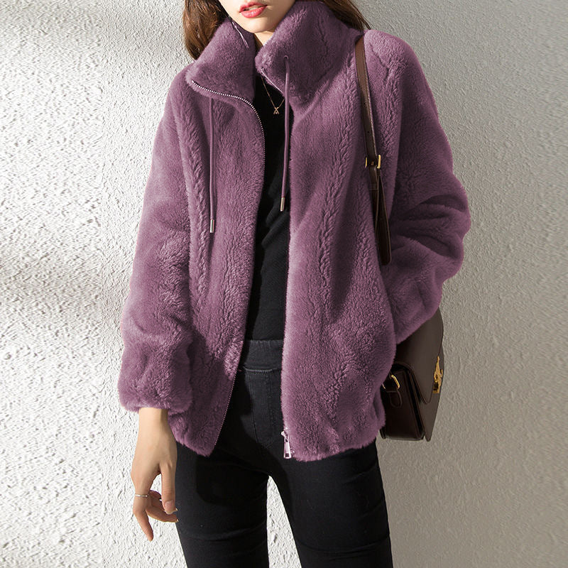 Double Faced Fleece Warm High Neck Sweater Women Cardigan - DropOnline.co
