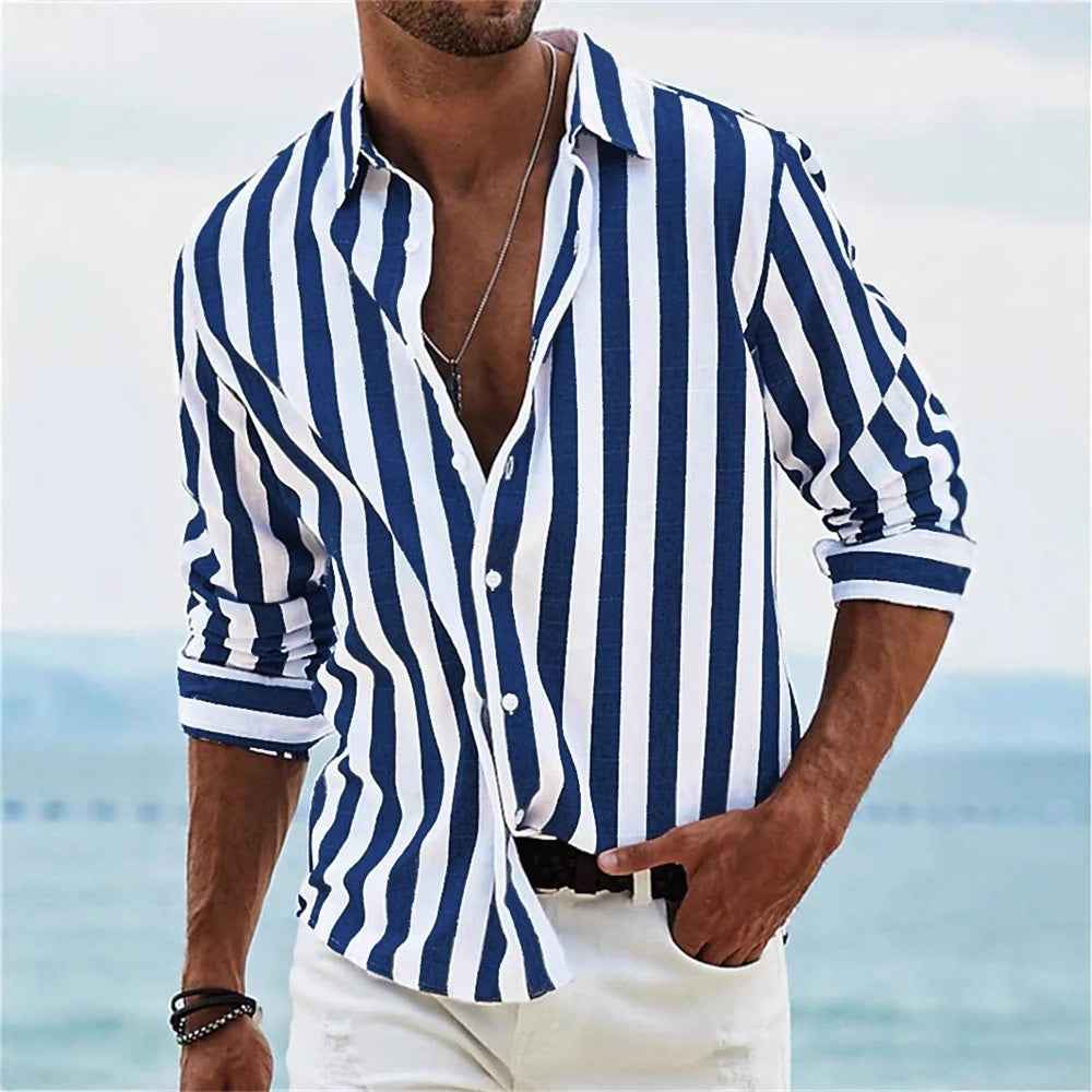 Men's Yarn-Dyed Striped Casual Shirt - Long Sleeve Loose Fit