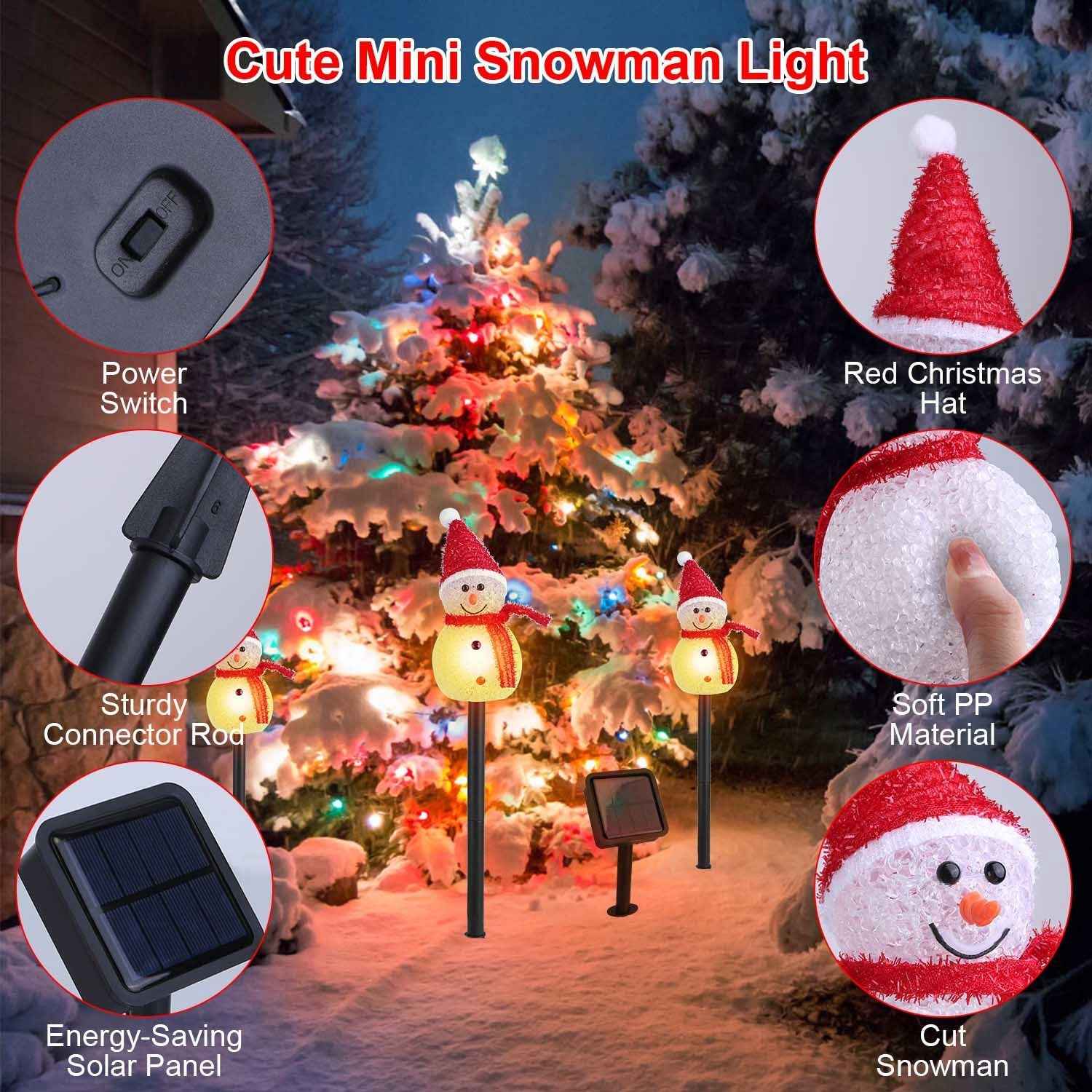 Solar Powered 3 Snowmen Garden Stake Light - IP55 Waterproof LED Pathway Lamp