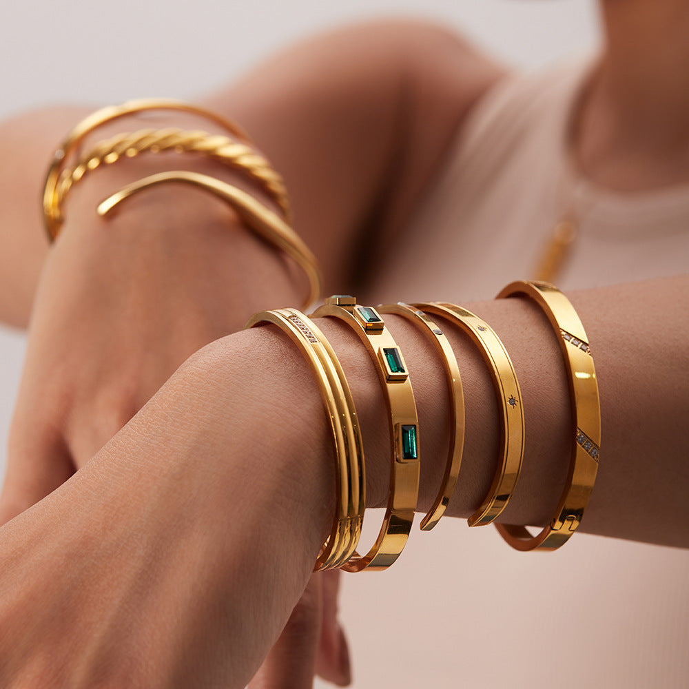 Fashionable And Versatile Gold-plated Stainless Steel Bracelets With Zirconia - DropOnline.co