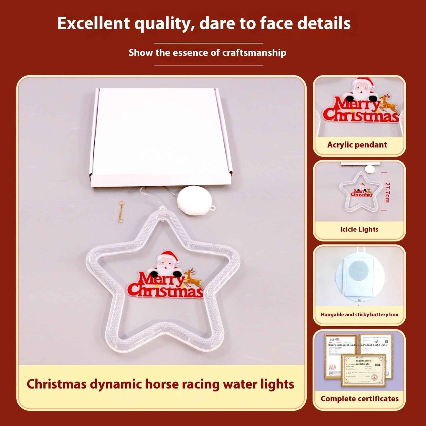 Christmas LED Star Pendant Light - Battery Powered Window Door Decoration with Adhesive - DropOnline.co