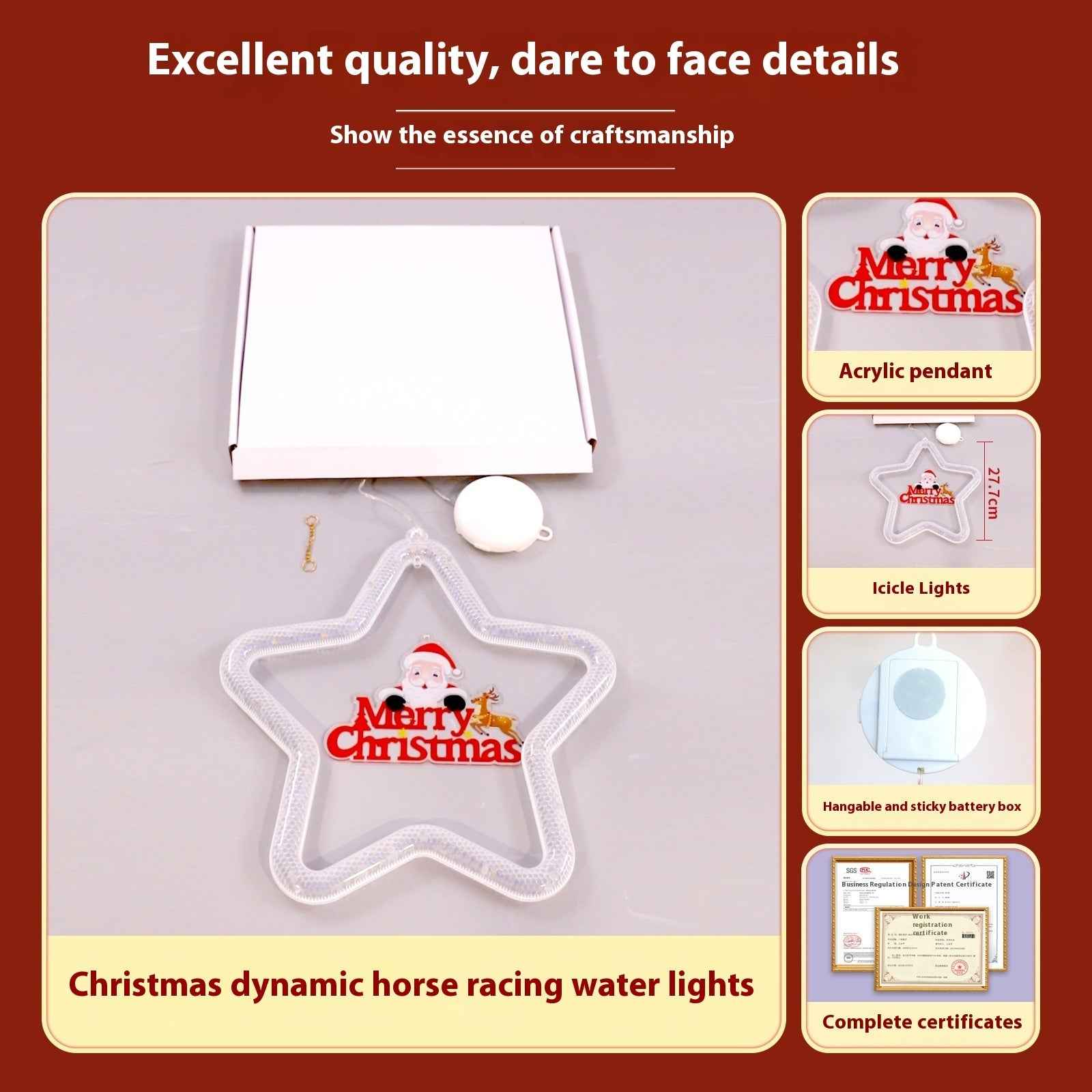 Christmas LED Star Pendant Light - Battery Powered Window Door Decoration with Adhesive - DropOnline.co