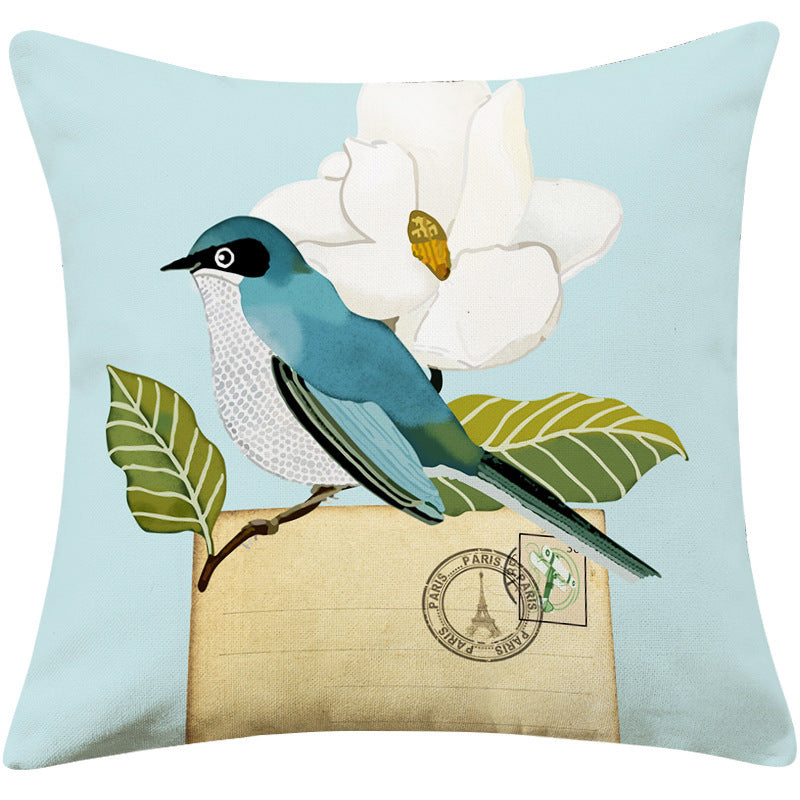 Country Pastoral Flower And Bird Cushion Cotton And Linen Pillowcase - DropOnline.co