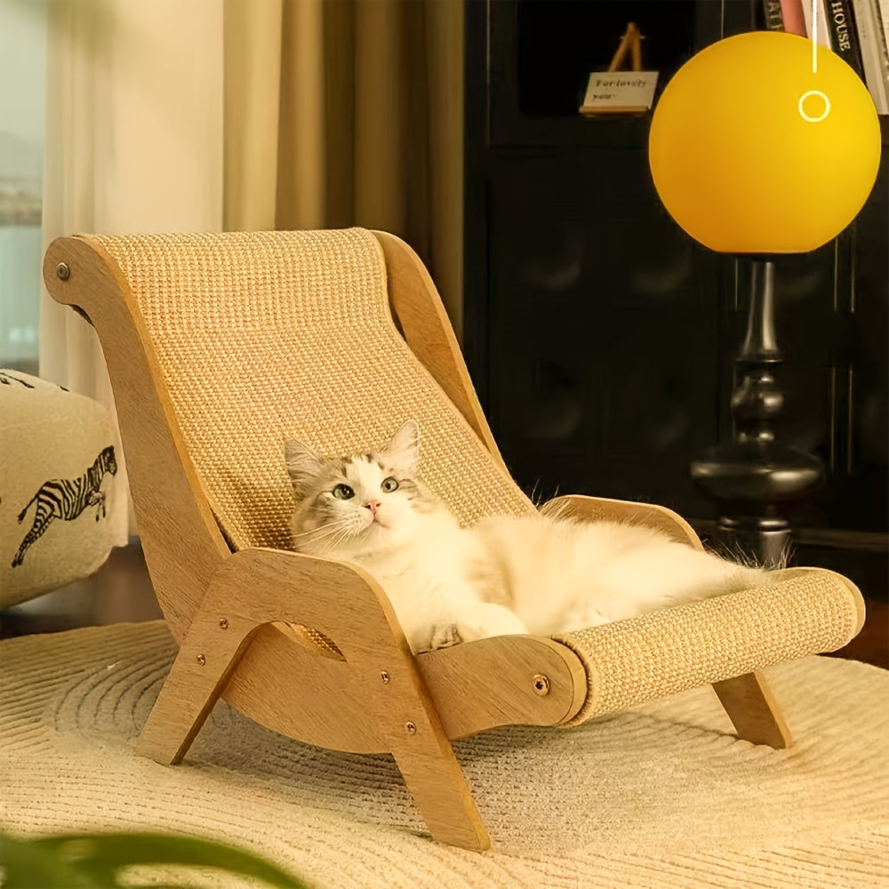 Natural Wood Durable Sisal Cat Hammock With Scratching Board - Multifunctional Indoor Cat Furniture, Ergonomic Lounger For Rest And Play, Scratch-Resistant And Wear-Resistant - DropOnline.co