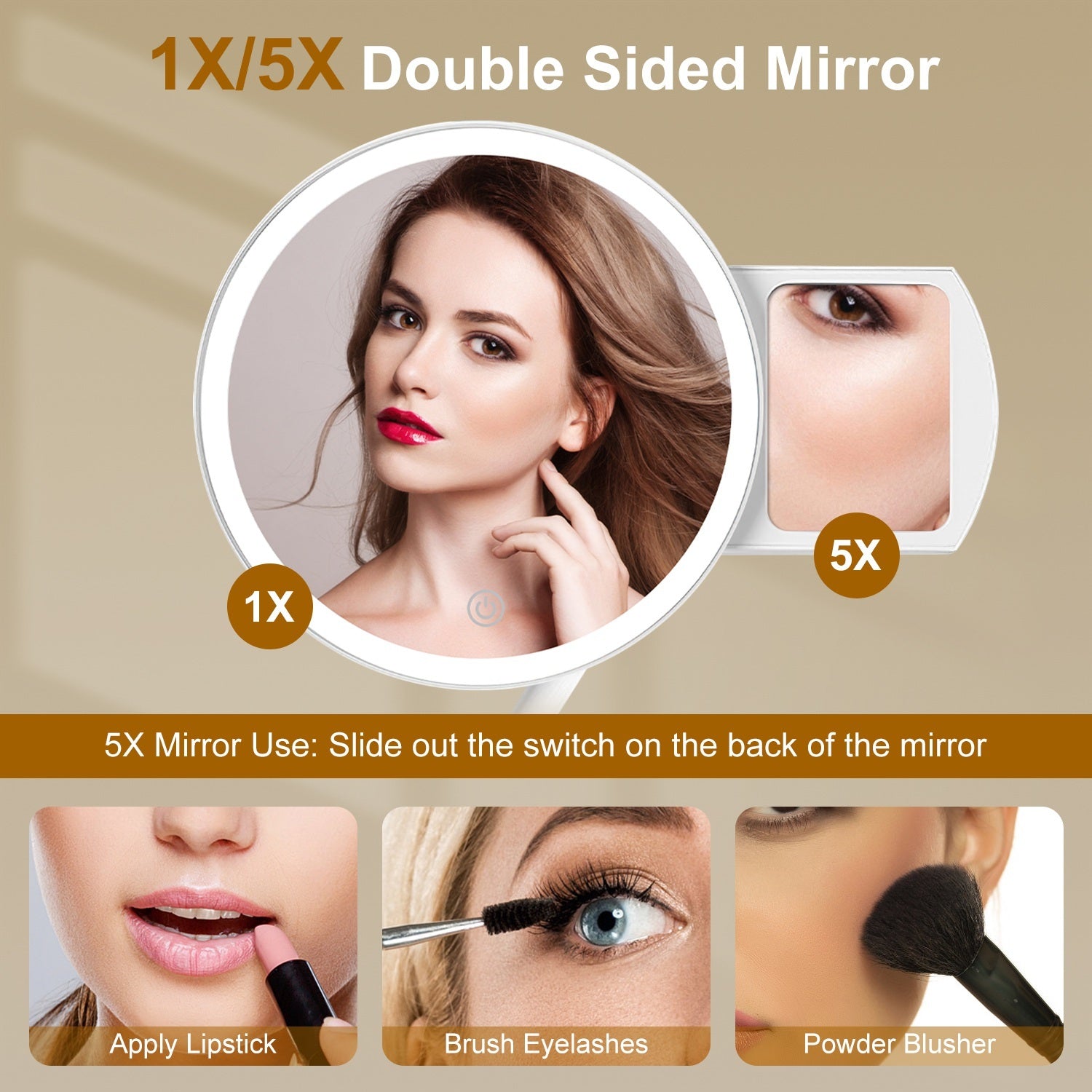 1Pc 7.48In 5X Magnifying Lighted Makeup Mirror Dimmable Magnification Mirror With Lights Lighted Vanity Mirror With 3 Light Colors - DropOnline.co