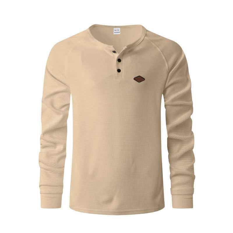 Men's Waffle Buckle Quick-Drying Raglan Henley Long Sleeve Shirt