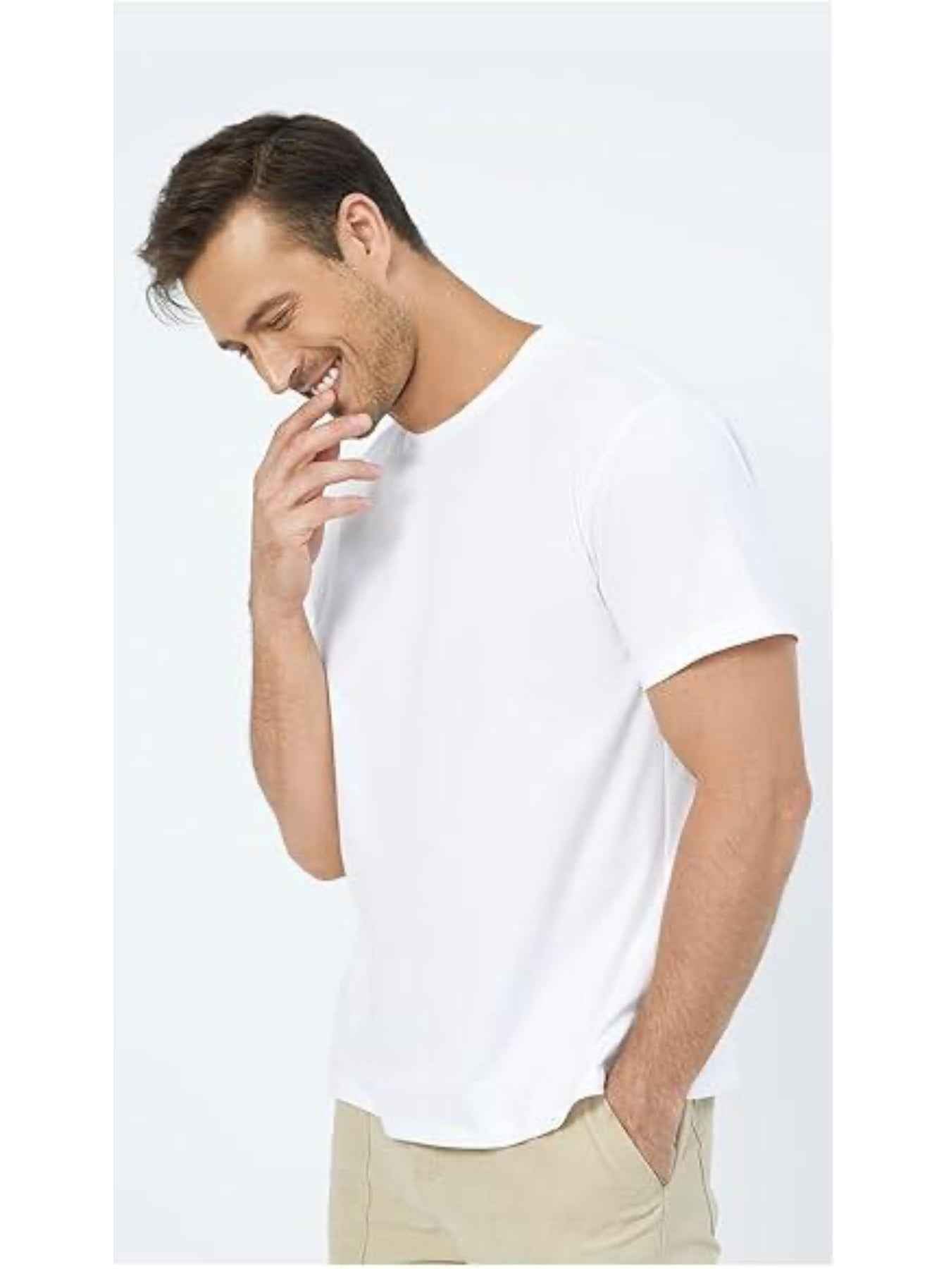 Men's White Basic Crewneck T-Shirt - Water Repellent Cotton Polyester Tee