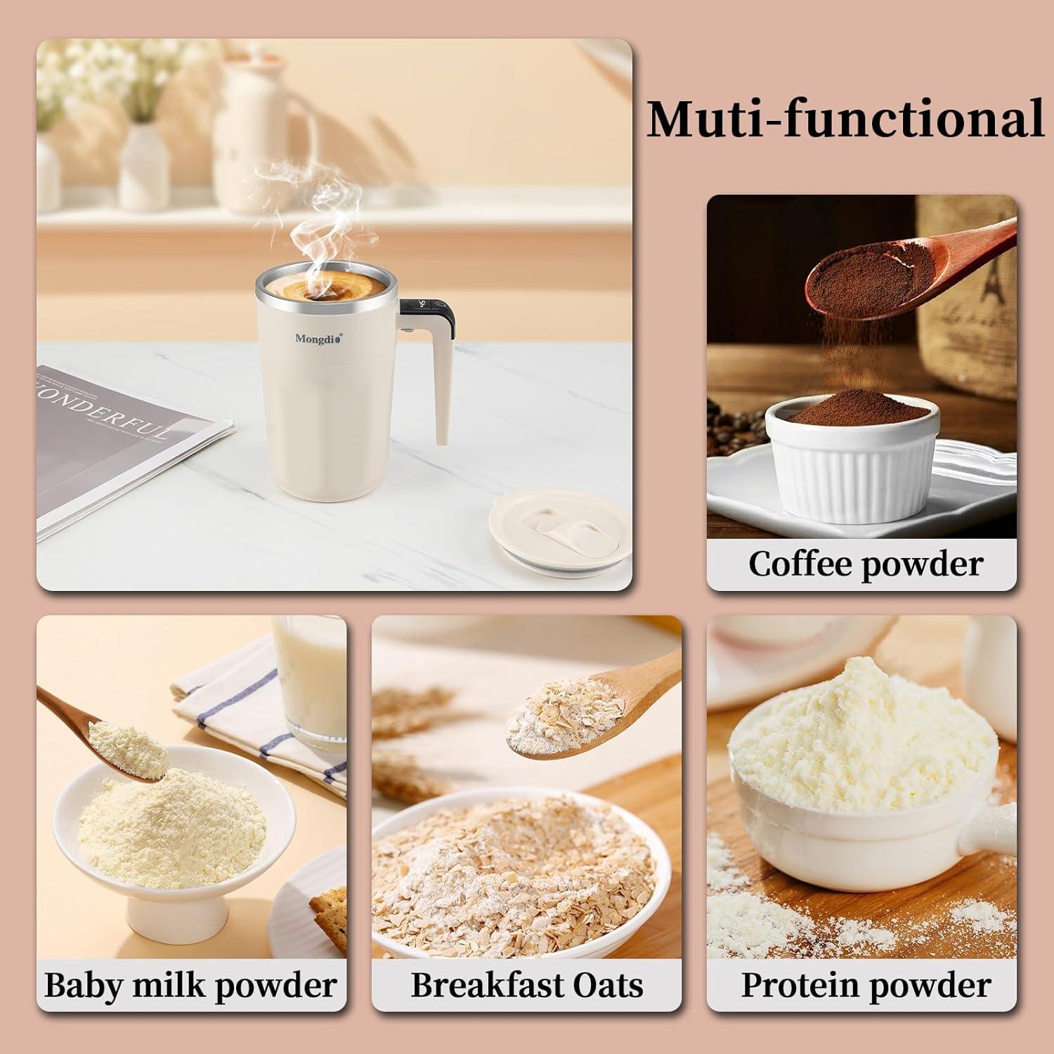 Mocha 12 Oz With Temperature Display Rechargeable Automatic Stirring Coffee Cup With Lid Suitable For Coffee Milk And Other Drinks White - DropOnline.co