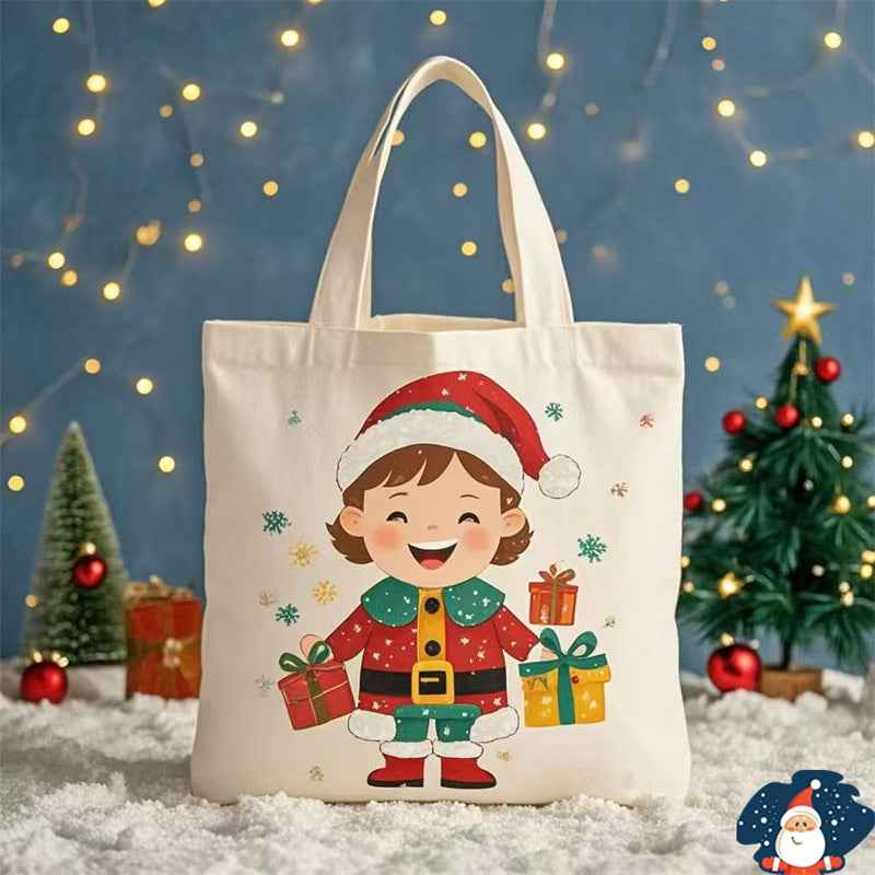 Santa Claus Gift Christmas Eve Portable Canvas Bag - Holiday Gift Bag