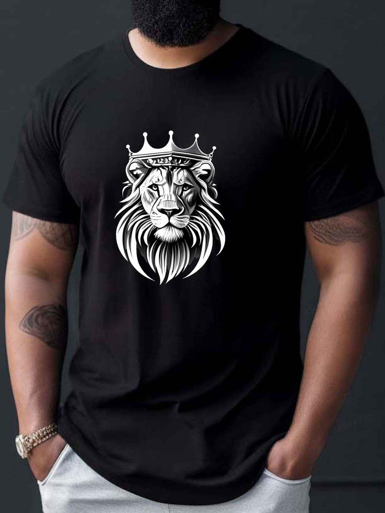 Lion Wearing Crown T-Shirt - Men's Majestic King Graphic Tee