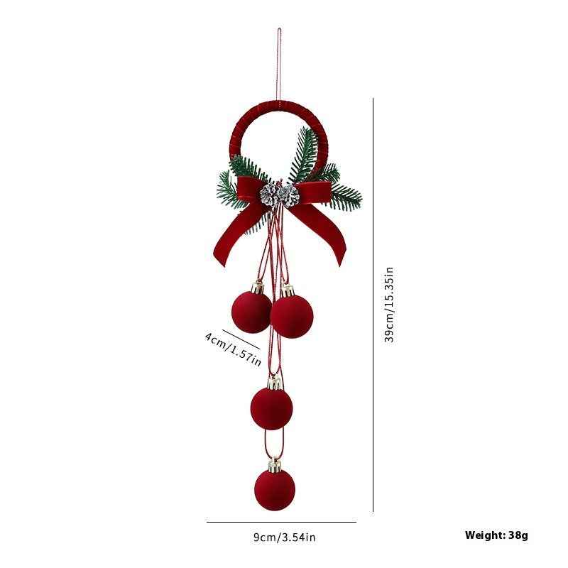 Christmas Flocked Bell Pendant - Wine Red Jingling Ornament Window Door Decoration - DropOnline.co