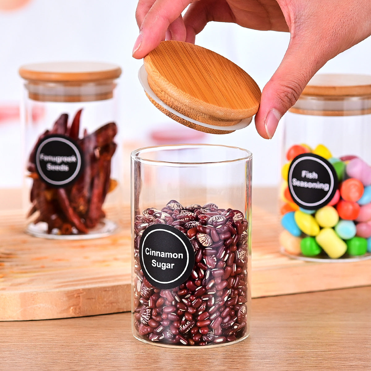 12 Pcs Round Spice Jars With Bamboo Lids And Stickers, Glass Storage Jars, Candy Jars, Coffee Jars, Salt Jars, Pepper Jars, Tea Jars - DropOnline.co
